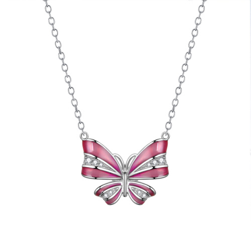 pink enamel butterfly necklace