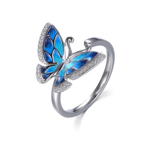 Enamel blue gradient ramp butterfly ring