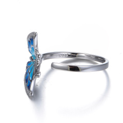 Enamel blue gradient ramp butterfly ring