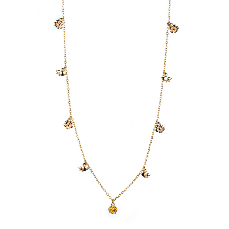 Champagne golden butterfly and flower necklace