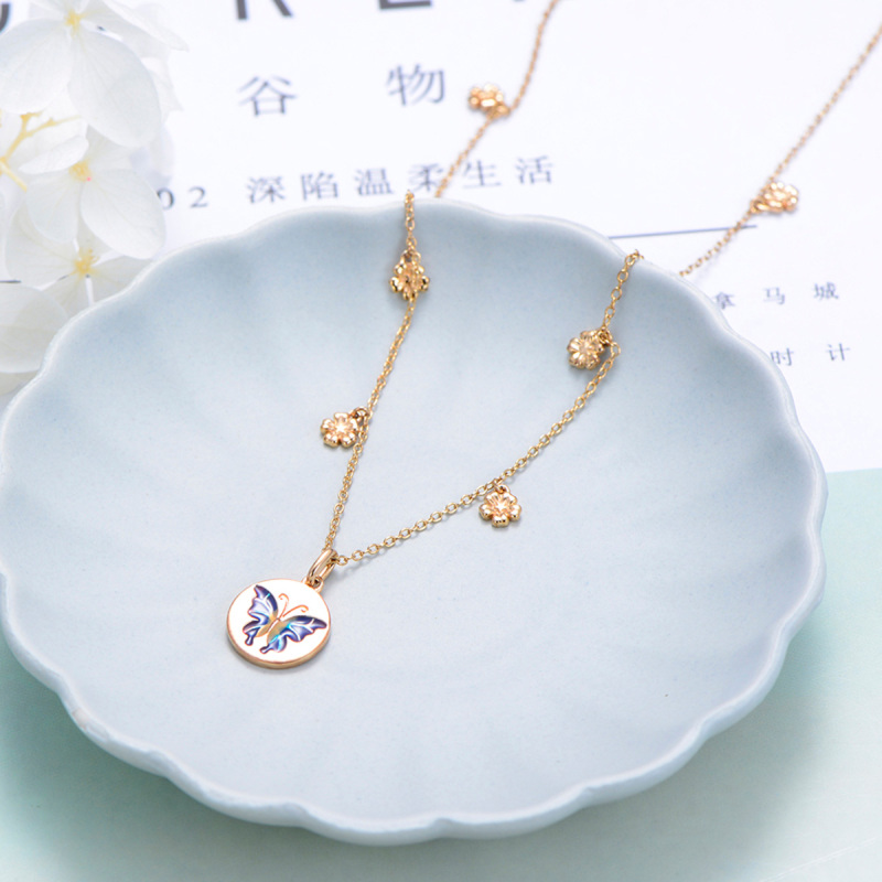 Champagne golden butterfly enamel necklace