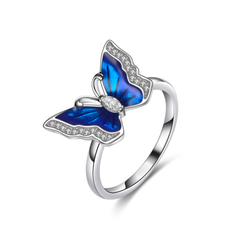 Enamel blue gradient ramp butterfly ring