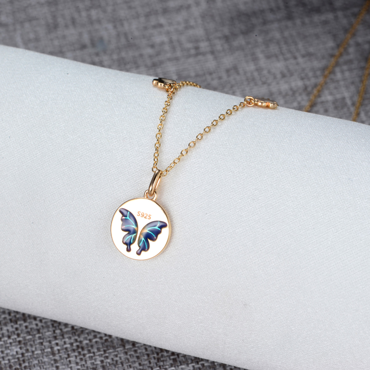 Champagne golden butterfly enamel necklace