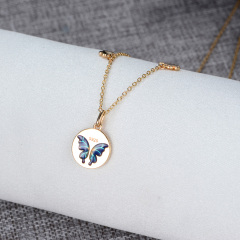 Champagne golden butterfly enamel necklace