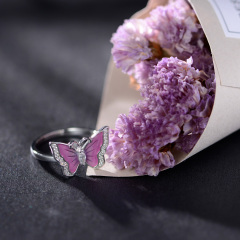 Enamel pink butterfly ring