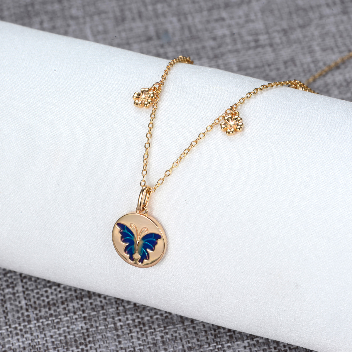 Champagne golden butterfly enamel necklace