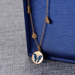 Champagne golden butterfly enamel necklace