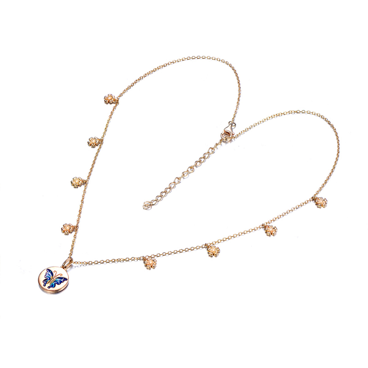 Champagne golden butterfly enamel necklace