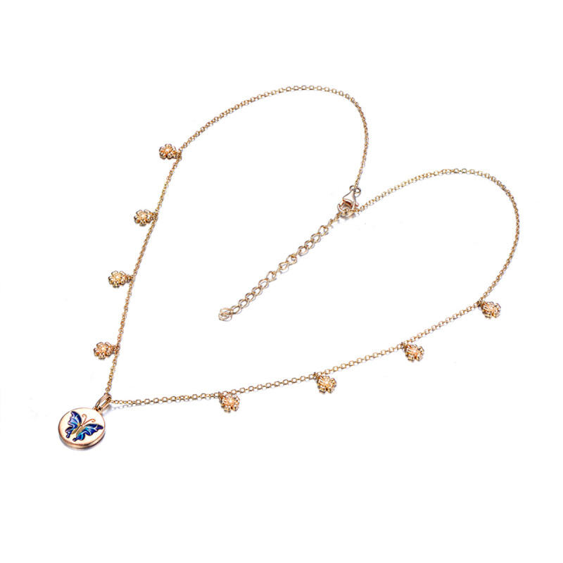 Champagne golden butterfly enamel necklace