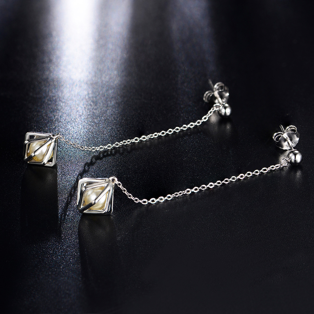 Pearl long studs earrings