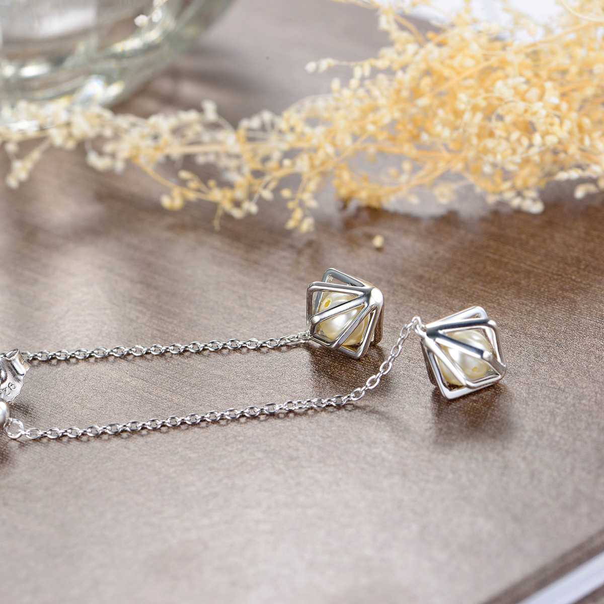 Pearl long studs earrings