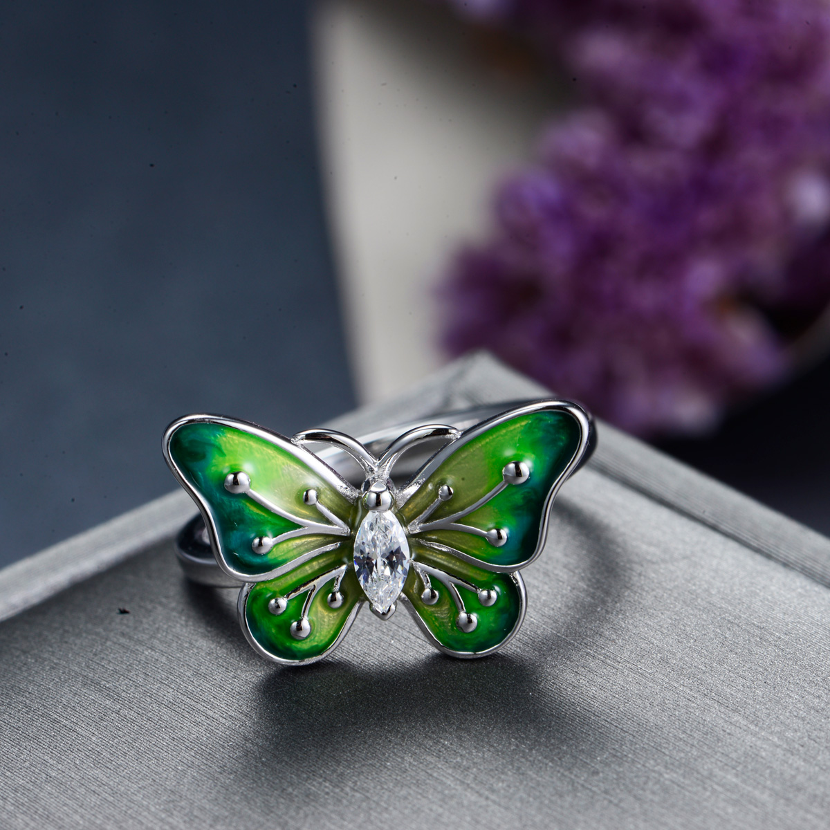 Enamel colorful butterfly ring