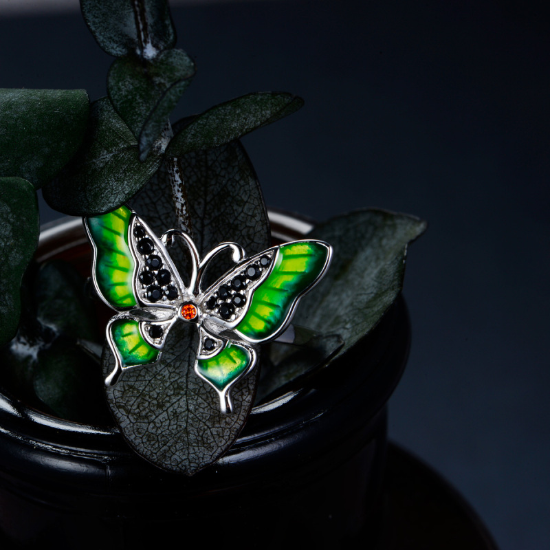 Enamel green gradient ramp butterfly ring