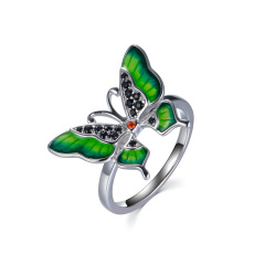 Enamel green gradient ramp butterfly ring