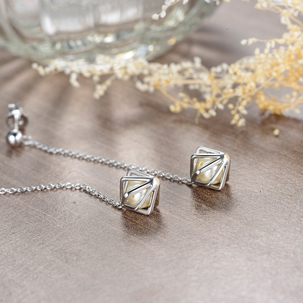 Pearl long studs earrings