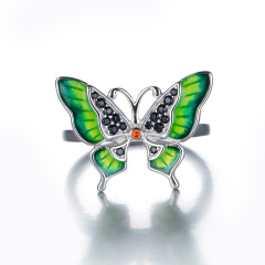 Enamel green gradient ramp butterfly ring