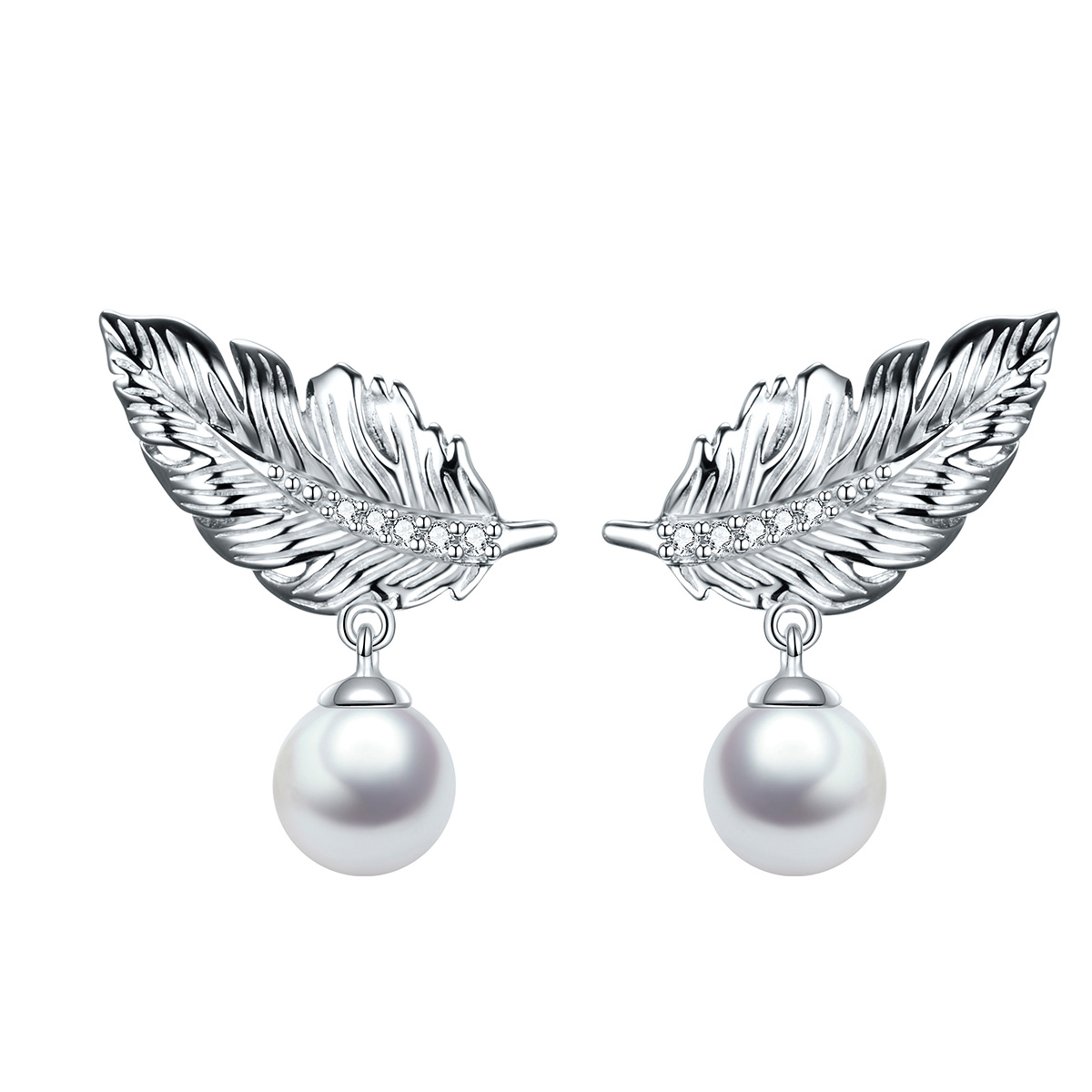 feather pearl studs earrings