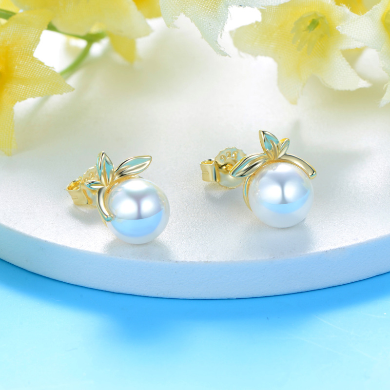 Pearl leaf studs earrings