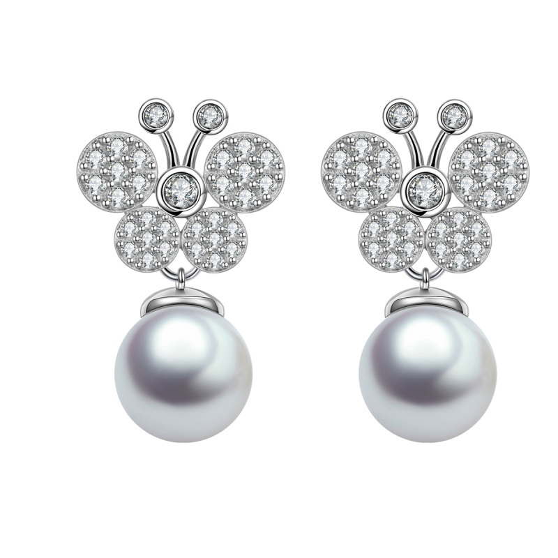 Pearl butterfly studs earrings