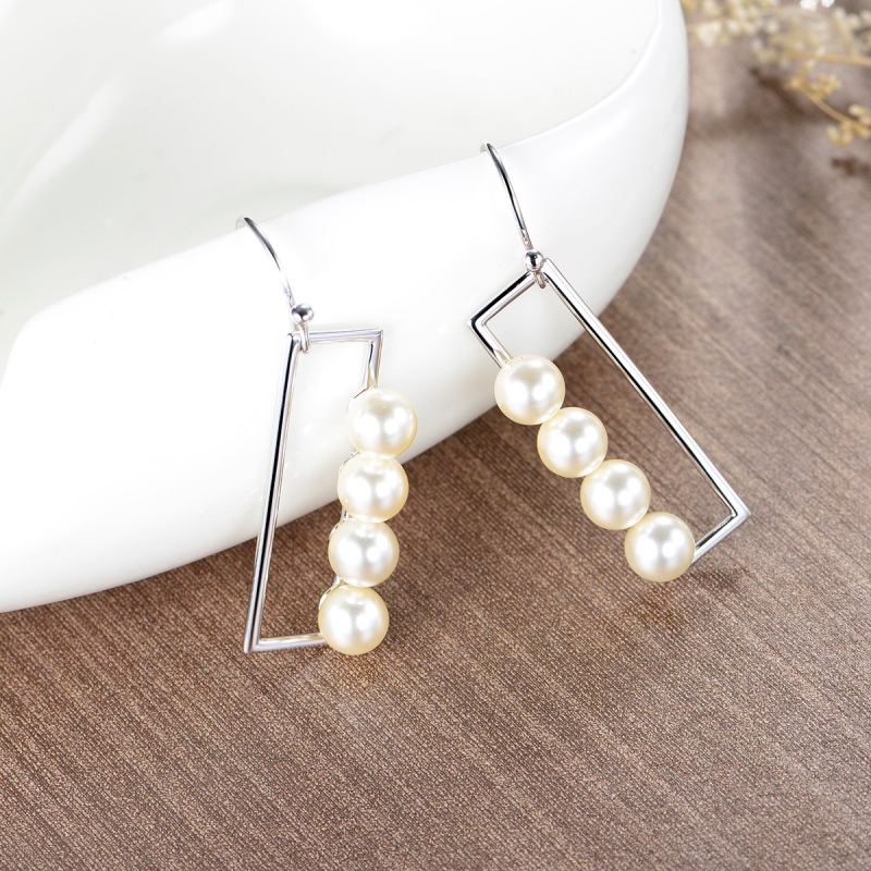 Pearl geometry hook earrings