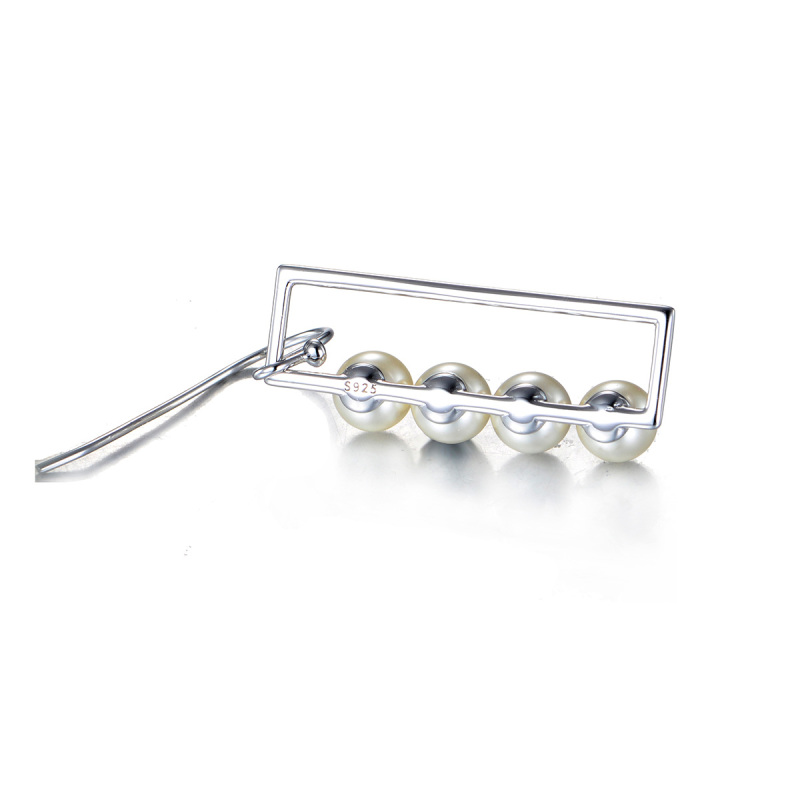 Pearl geometry hook earrings