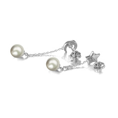 Pearl Moon and Star Long Earrings
