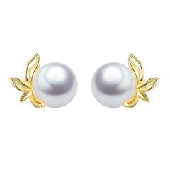 Pearl leaf studs earrings