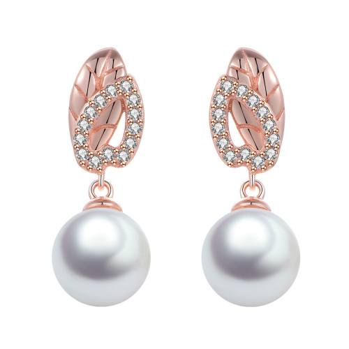 Pearl leaf studs earrings