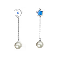 Pearl Moon and Star Long Earrings