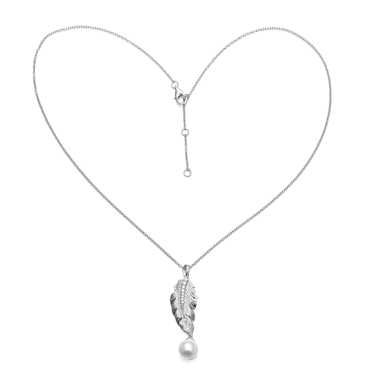 Feather Pearl Pendant Necklace