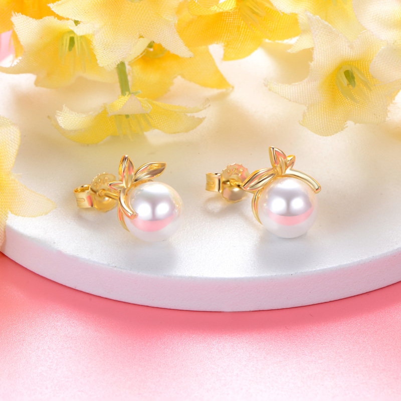 Pearl leaf studs earrings