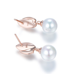 Pearl leaf studs earrings