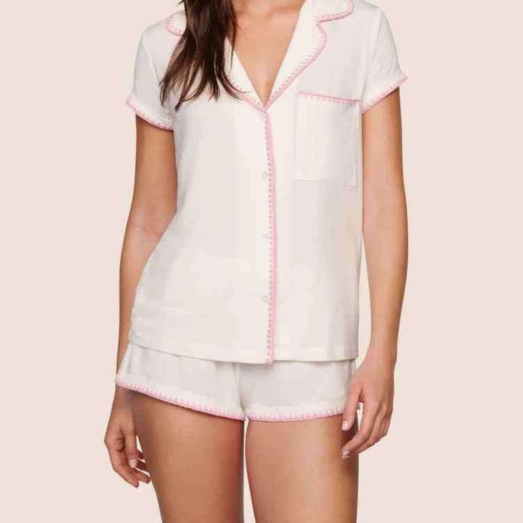 Frida Tanboocel Bamboo Shortie Short PJ Set With Lace Edge