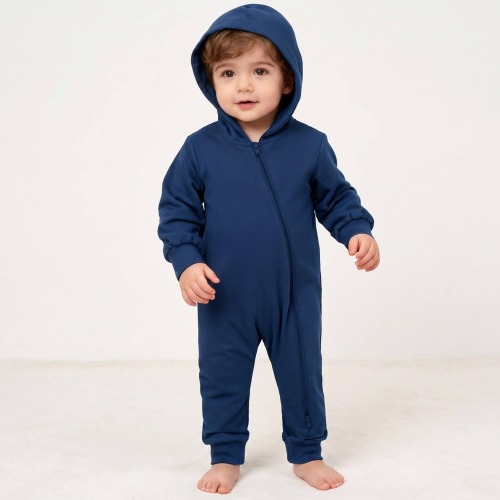 Custom 260gsm Bamboo Spandex Infant Hooded Coverall
