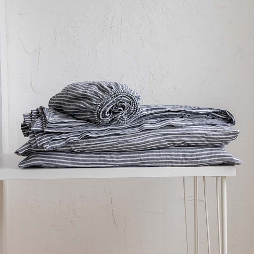 Marine stripe linen sheet set