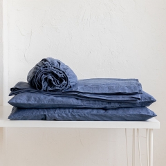 Indigo blue linen bedsheets set