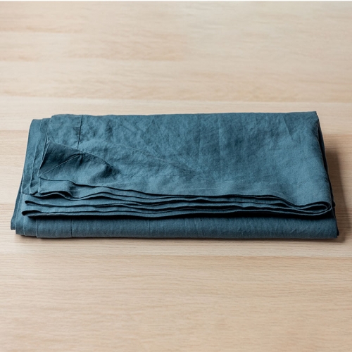 Teal blue linen table cloth set