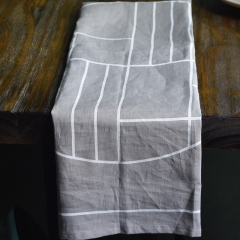 Lt grey linen printed tea towel