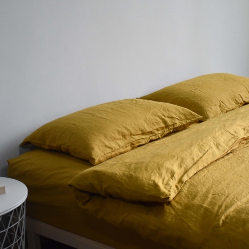 Mustard linen duvet cover set