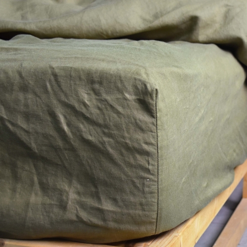 KHAKI linen fitted sheet