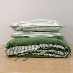 sage stripe linen duvet cover set