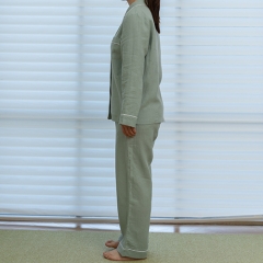 bean green women linen shirt pajamas set