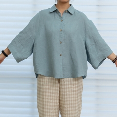 Gray green women linen shirt