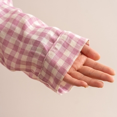 purple gingham women linen shirt pajamas set