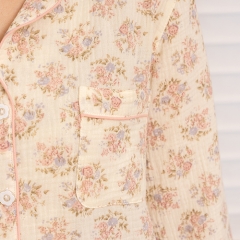 printed floral pattern women linen shirt pajamas set