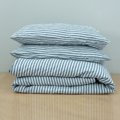Blue white stripe linen duvet cover set