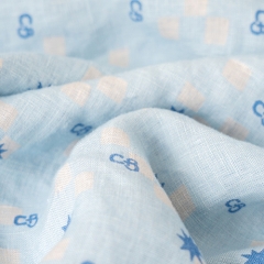 Blue grey fitted sheet linen duvet cover set with printed logo