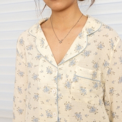 print logo women linen shirt pajamas set
