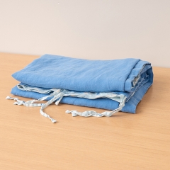 Blue grey fitted sheet linen duvet cover set with printed logo