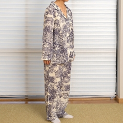 animal pattern women linen shirt pajamas set